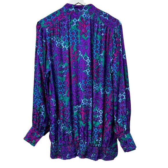 Vintage Silk Blouse Size 16 Anne Crimmins for Umi Collections 90s Purple Print - Picture 2 of 12